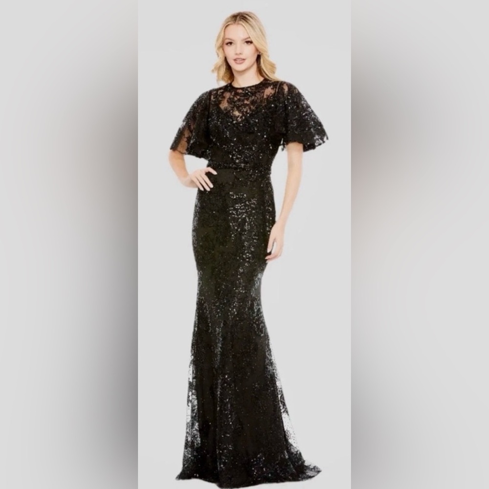 NWT MAC DUGGAL SZ 4 Black Hand Made   Embellished Evening Gown #20438